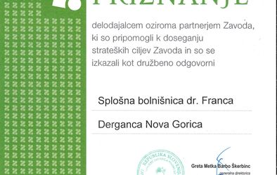 Priznanje šempetrski bolnišnici za družbeno odgovornega delodajalca in strateškega partnerja.