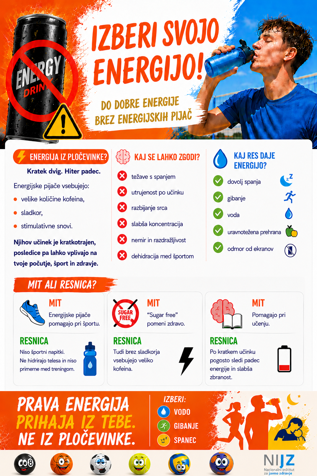 Plakat za ozaveščanje o škodljivosti energijskih pijač.