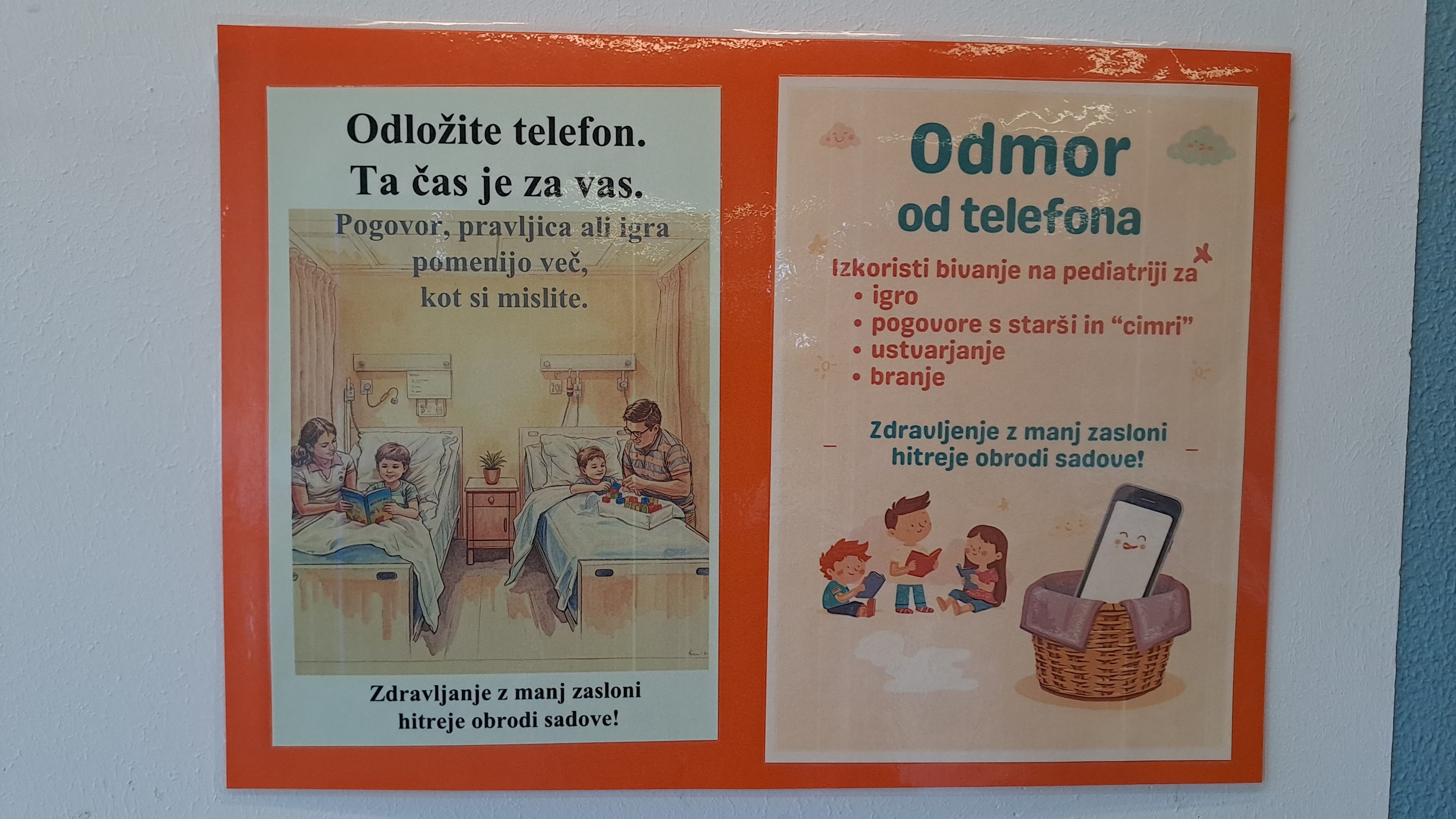 Motivacijskimi plakati za odklop od telefona na pediatričnem oddelku &scaron;empetrske bolni&scaron;nice.